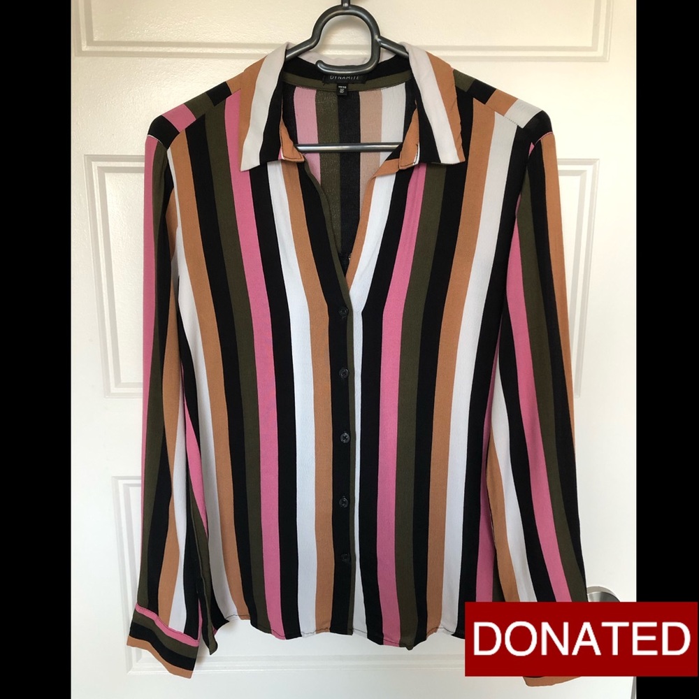 DONATED x Dynamite XS Striped Button-Down Shirt